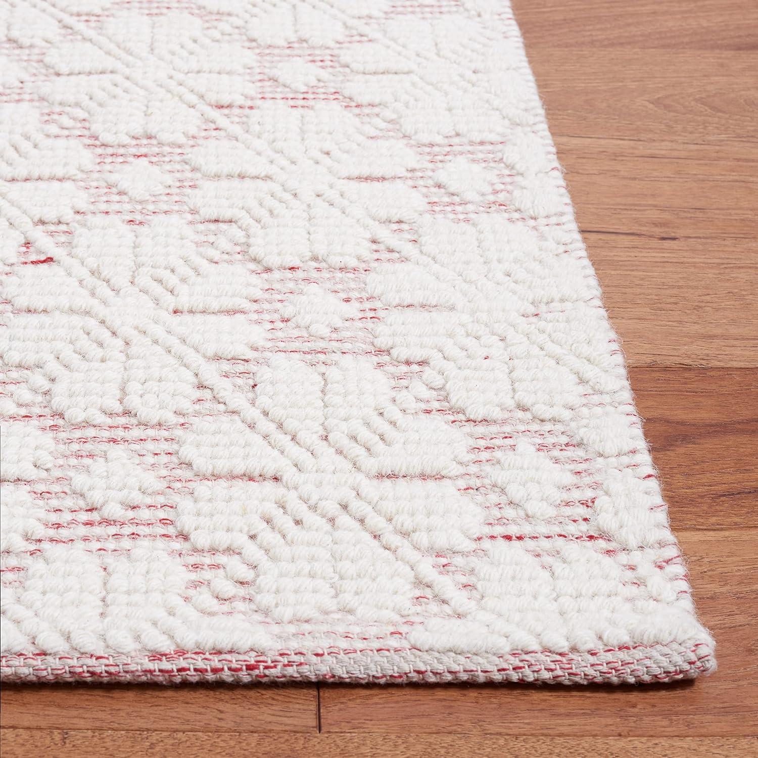 Ivory and Red Handwoven Wool 4' x 6' Area Rug