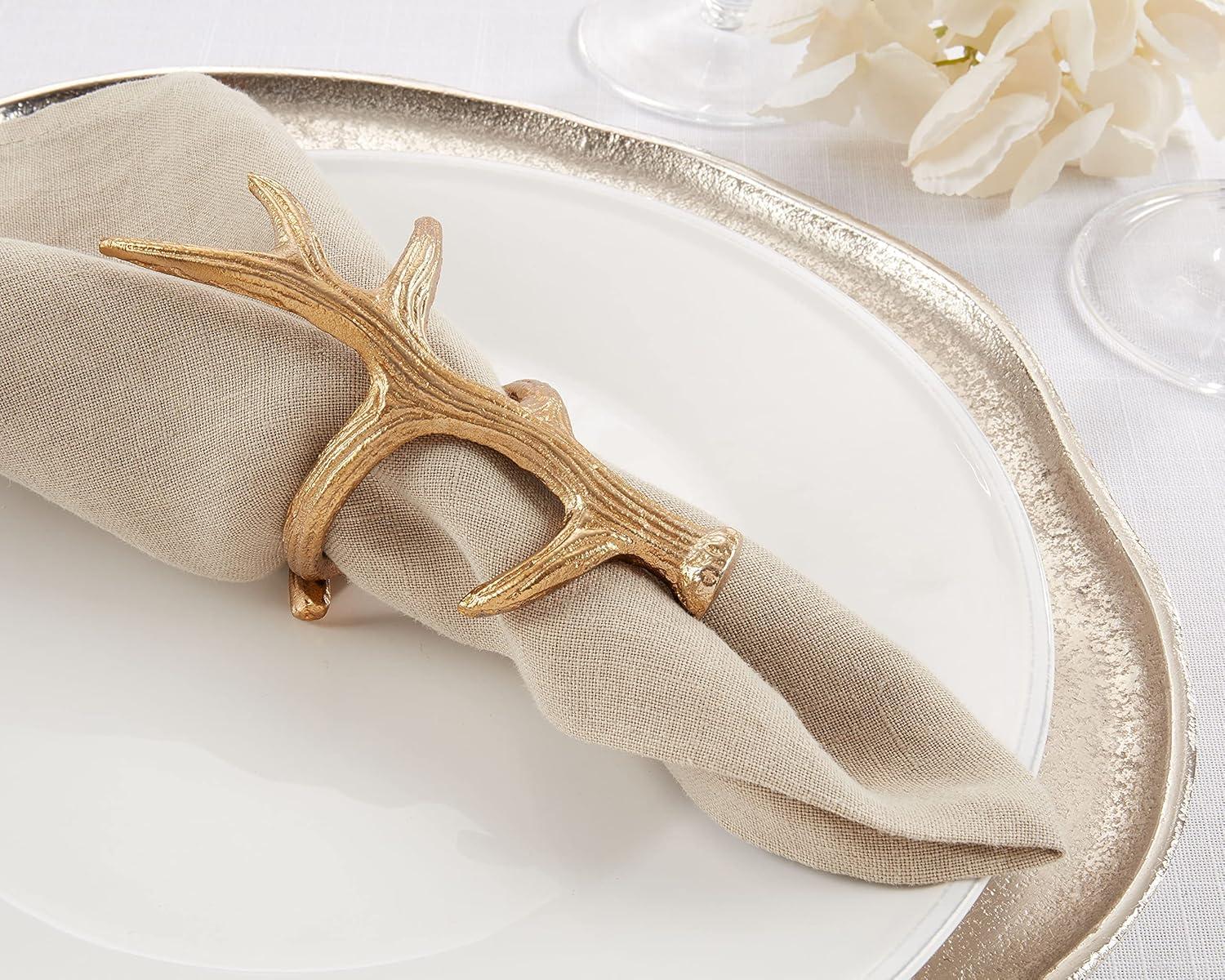 Saro Lifestyle Napkin Rings With Antler Shapes (Set of 4), Gold, 5.5" x 3.5"