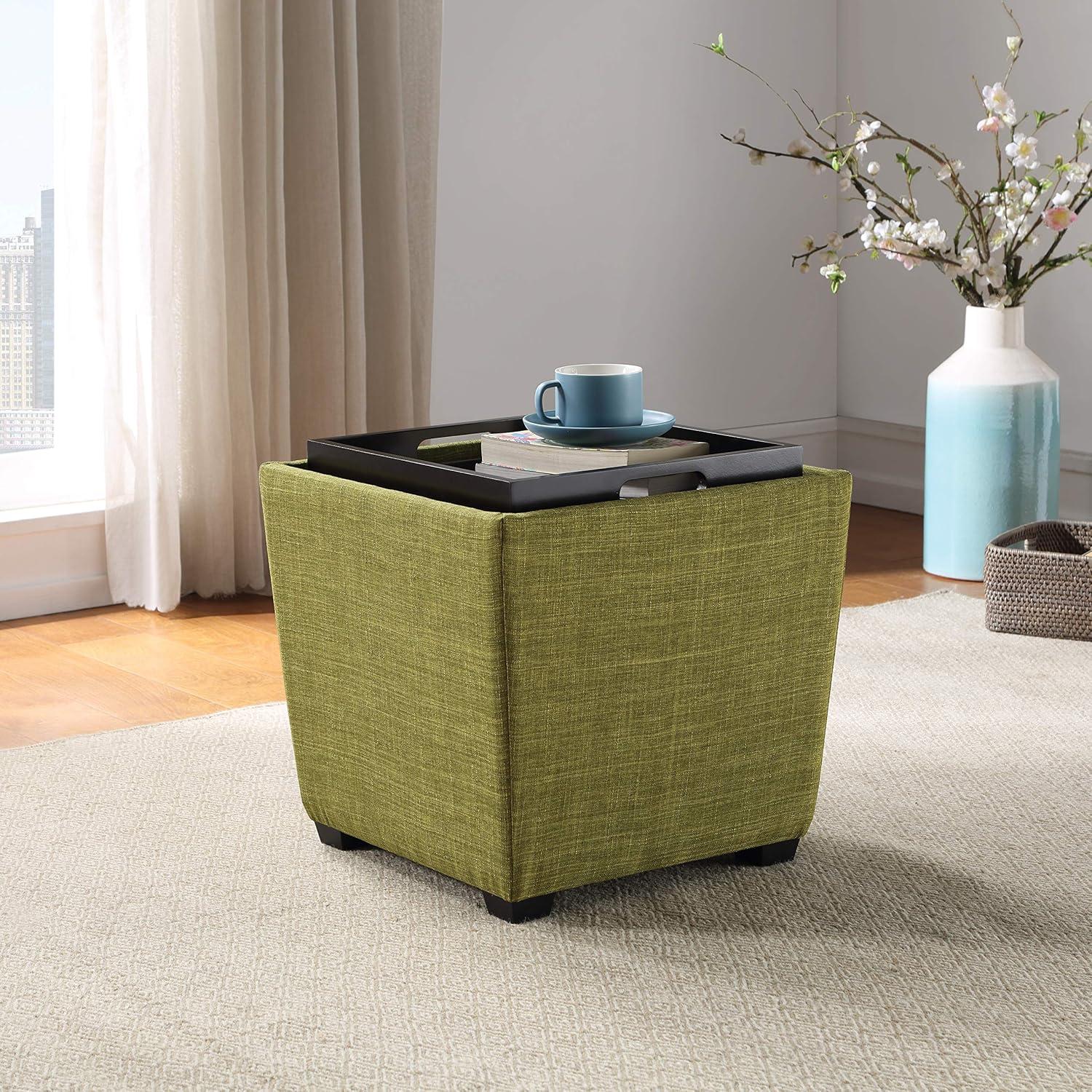 Rockford Storage Ottoman in Green Fabric