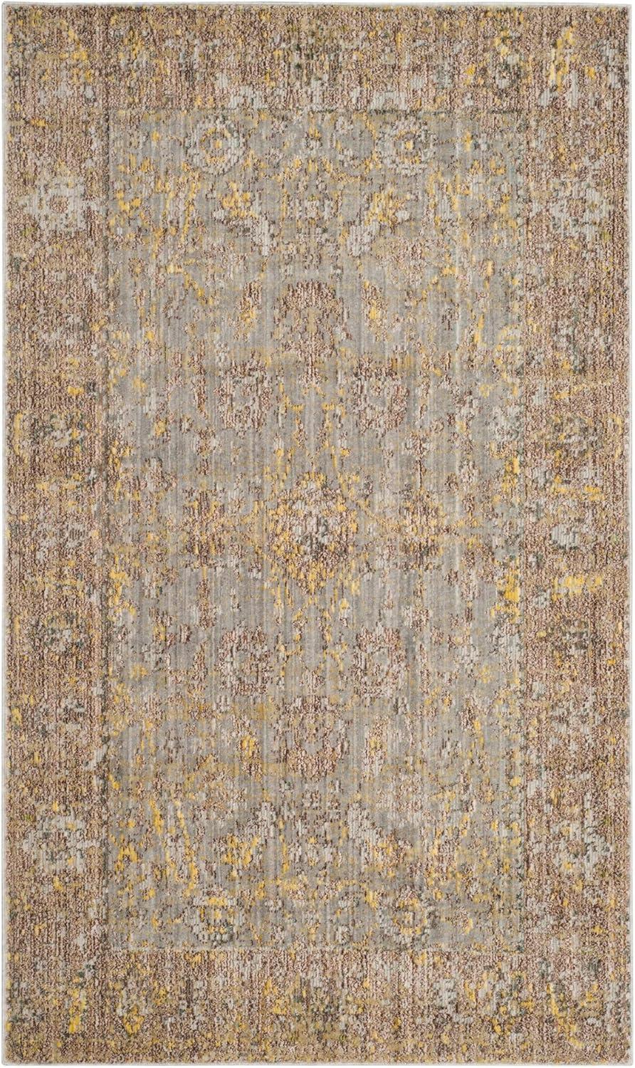 Grey and Multicolor Synthetic Rectangular Area Rug, 3' x 5'