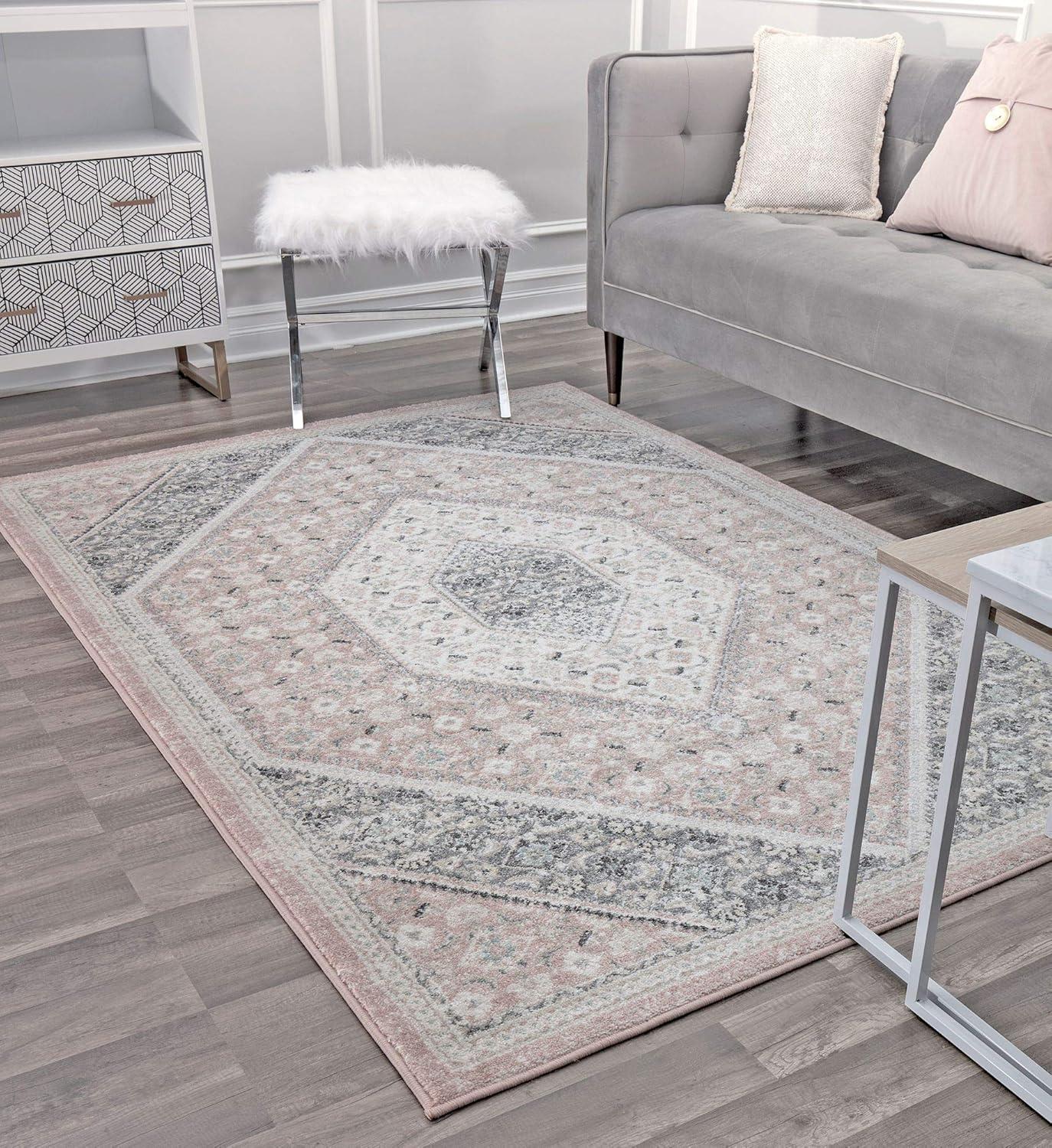 Elegant Gray Synthetic 5' x 7' Easy-Care Area Rug