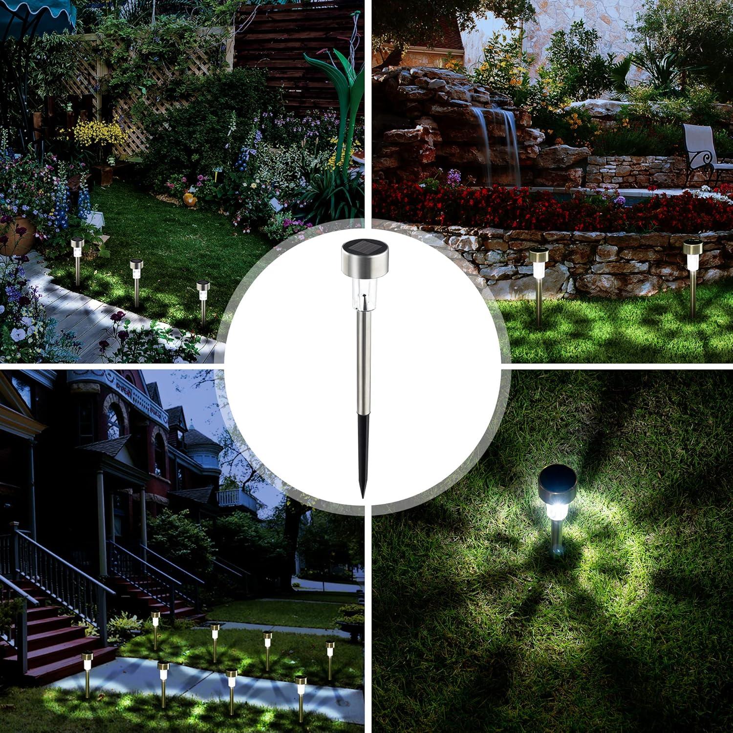 SOLPEX 12 Pack Solar Outdoor Lights Pathway, Stainless Steel Solar Lights Outdoor Waterproof,LED Landscape Lighting Solar Walkway Lights for Landscape/Patio/Lawn/Yard/Driveway-Cold White