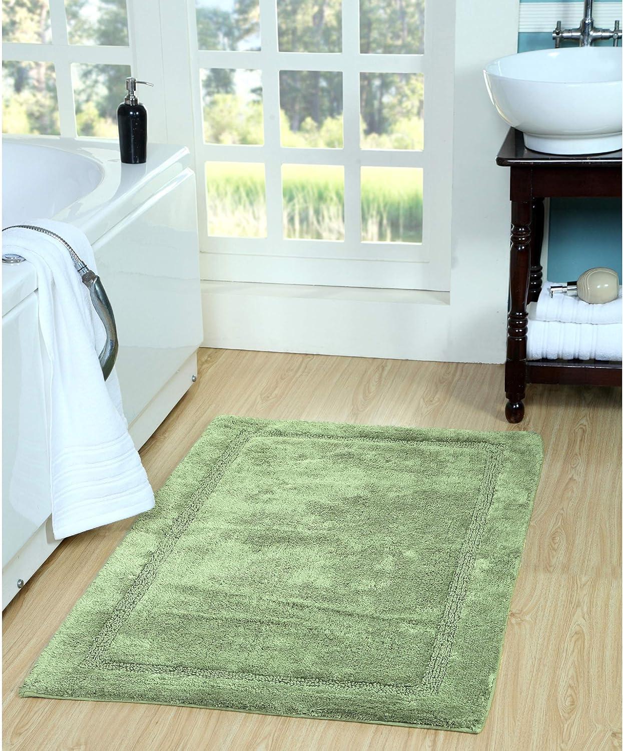 Luxe Sage Green Tufted Cotton Bath Rug 22" x 34"