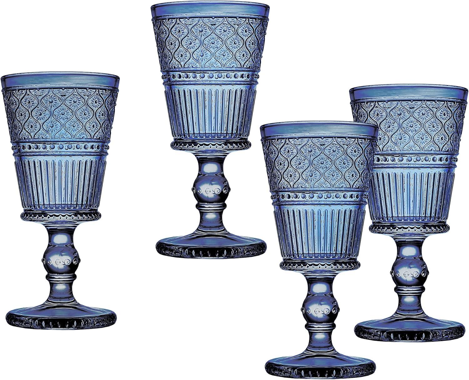 Claro Blue Vintage Glass Goblets, Set of 4