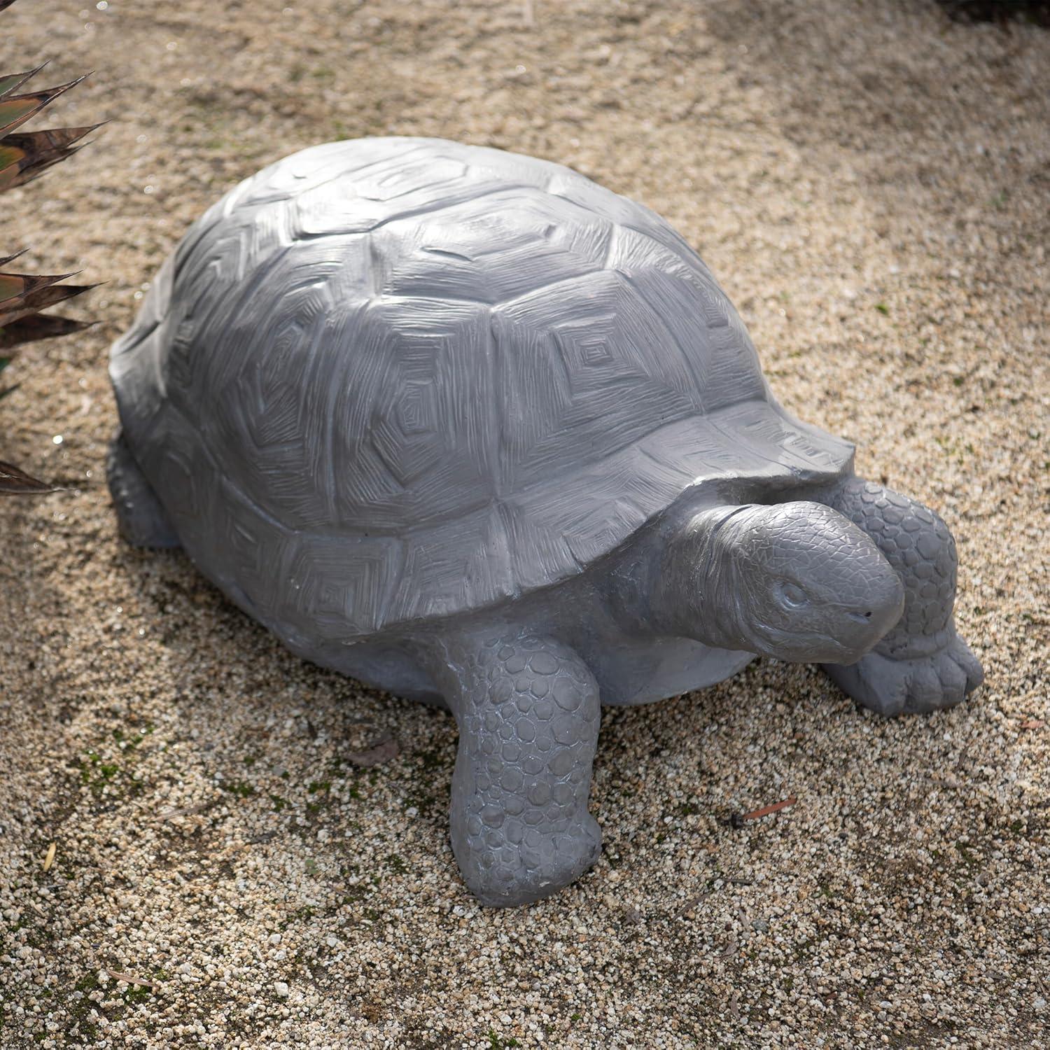 XBrand 30.3"L Light Grey Polystone Turtle Statue, Indoor or Outdoor Décor, Garden Décor, Turtle Garden Statue, Turtle Statuary