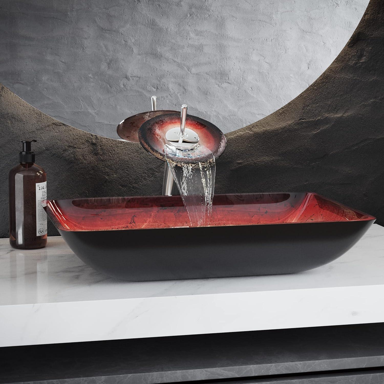 Cascade Rectangular Glass Vessel Sink with Faucet