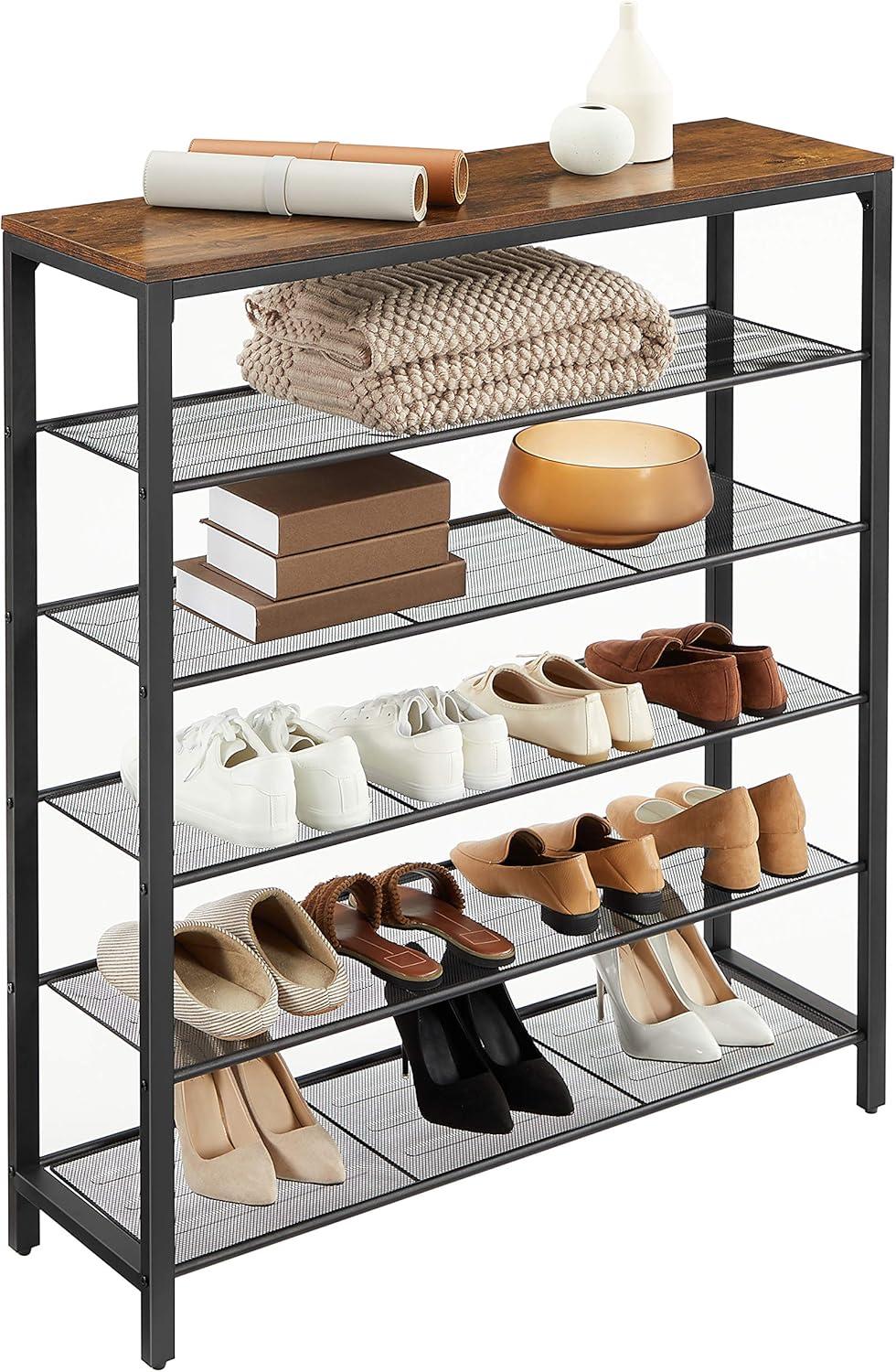 6-Tier Shoe Rack 24-30 Pairs of Shoes Shelf Storage Organizer for Closet Shoe Rack Organizer with 5 Metal Mesh Shelves
