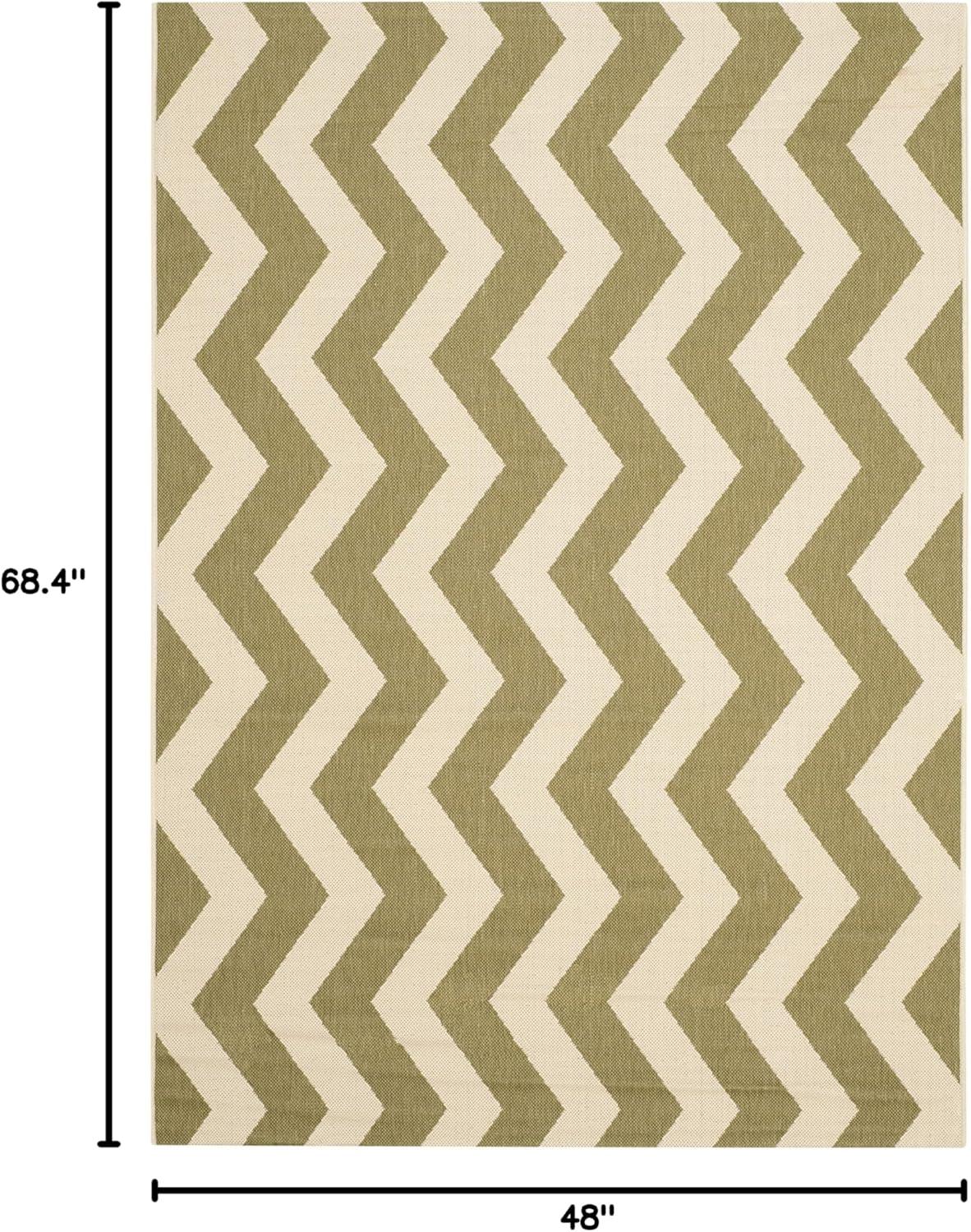 SAFAVIEH Courtyard Ayden Chevron Indoor/Outdoor Area Rug, 4' x 5'7", Green/Beige