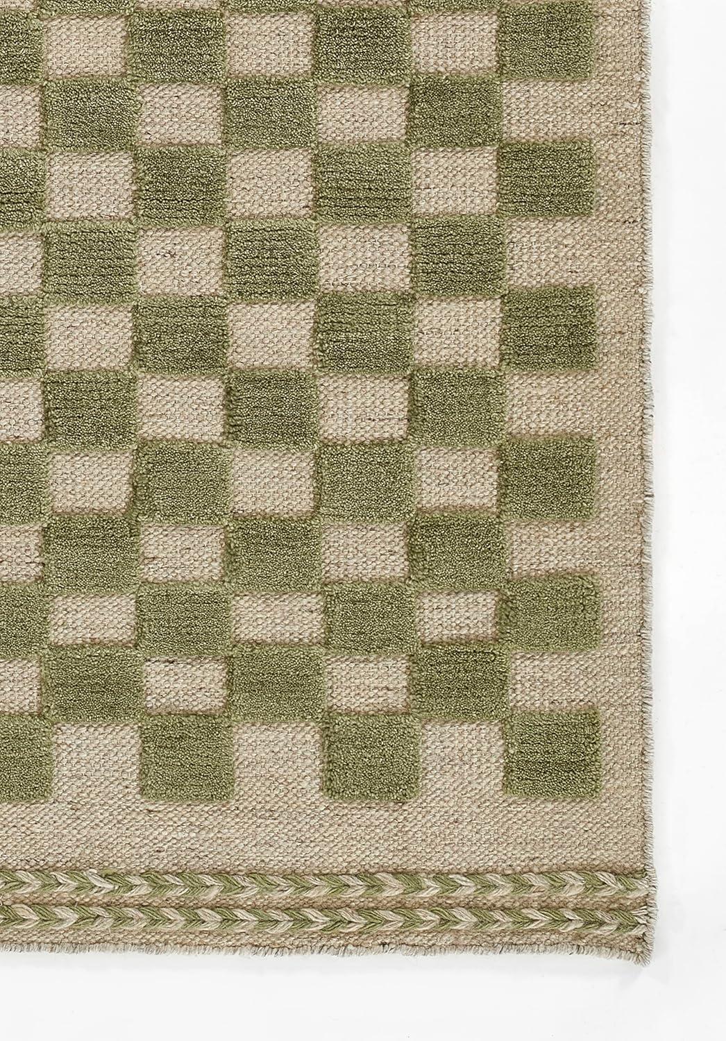 Momeni 5'x8' Willow Check Handwoven Area Rug Green: Wool, Classic Pattern, Low Pile, Indoor Use, Handmade