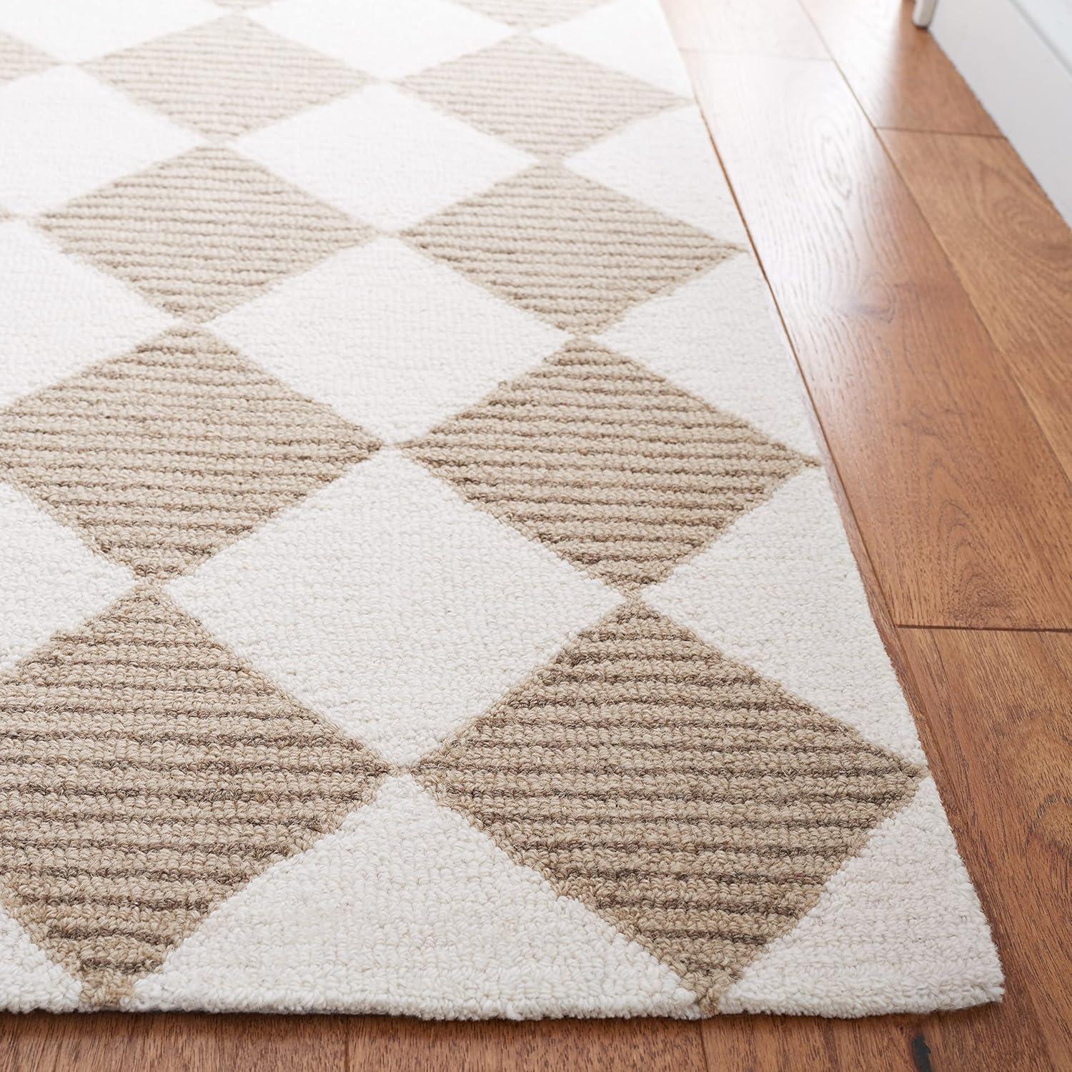 Handmade Tufted Black and Beige Wool Square Rug