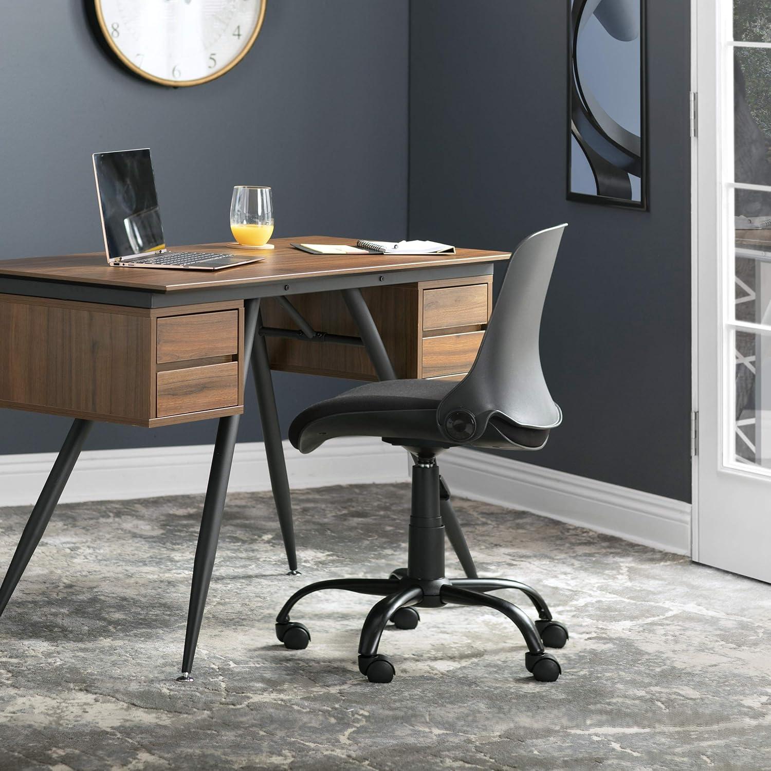 Folding Back Task Chair Black - studio designs: Swivel, Adjustable, Armless