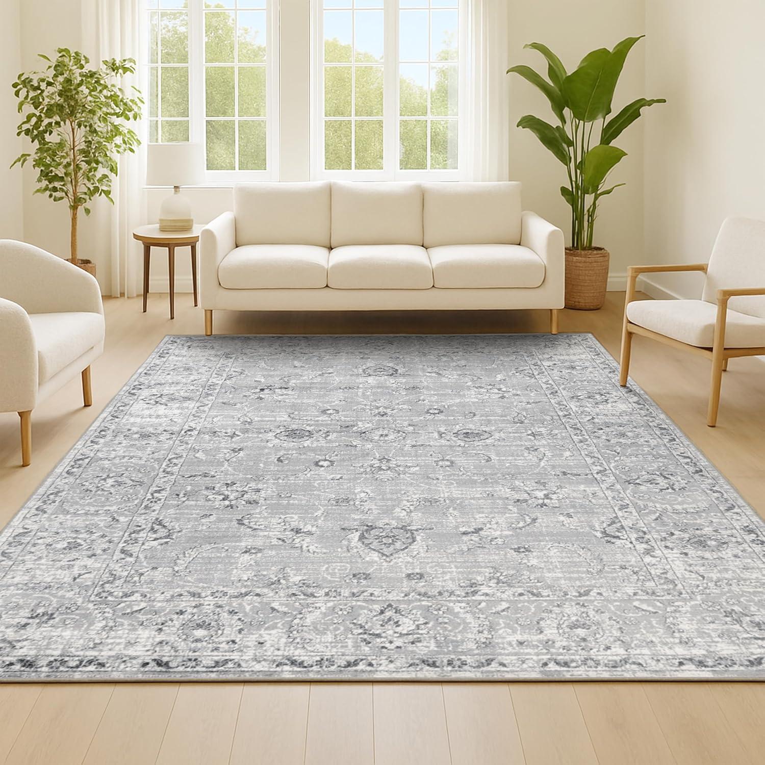 8'x10' Modern Persian Vintage Area Rug, Light Grey - JONATHAN Y