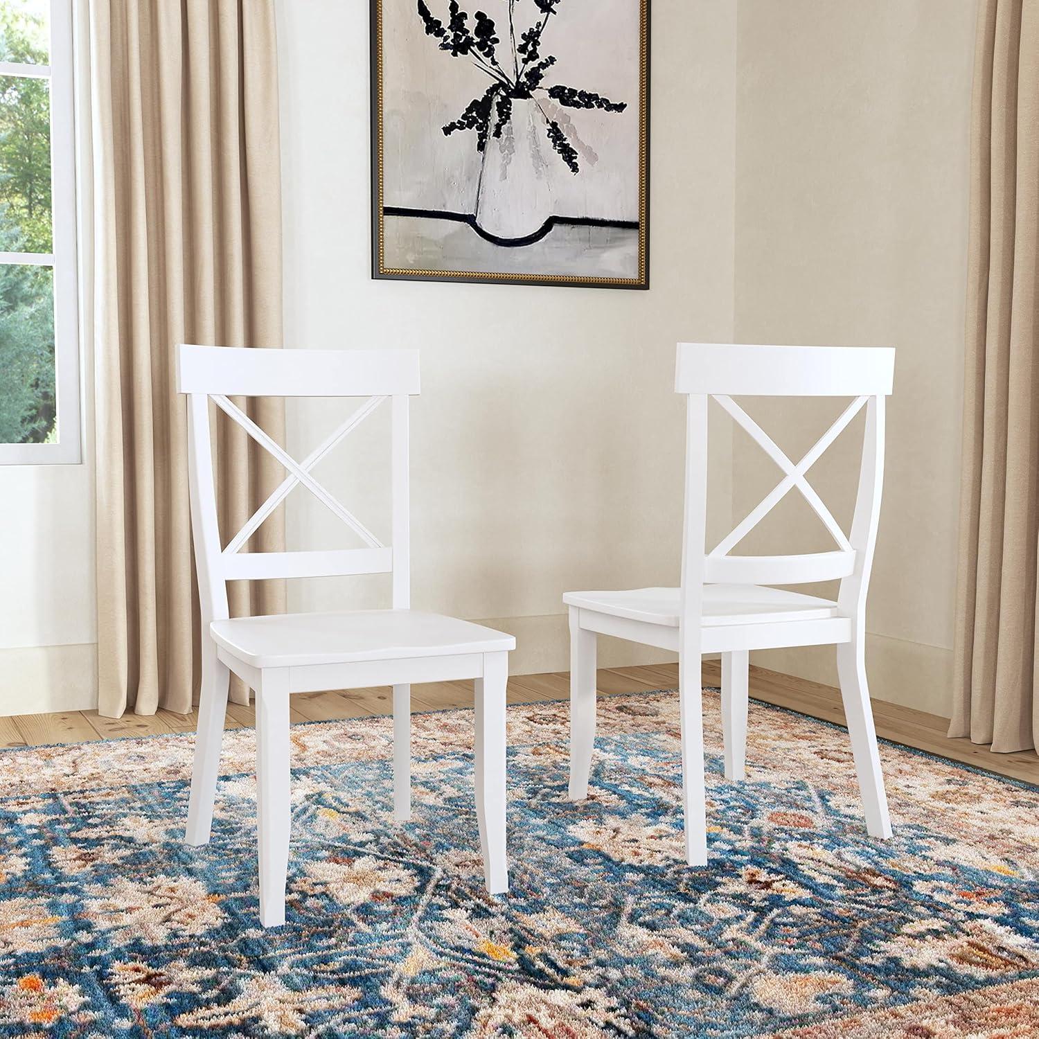 White Cross Back Solid Wood Side Chair Set