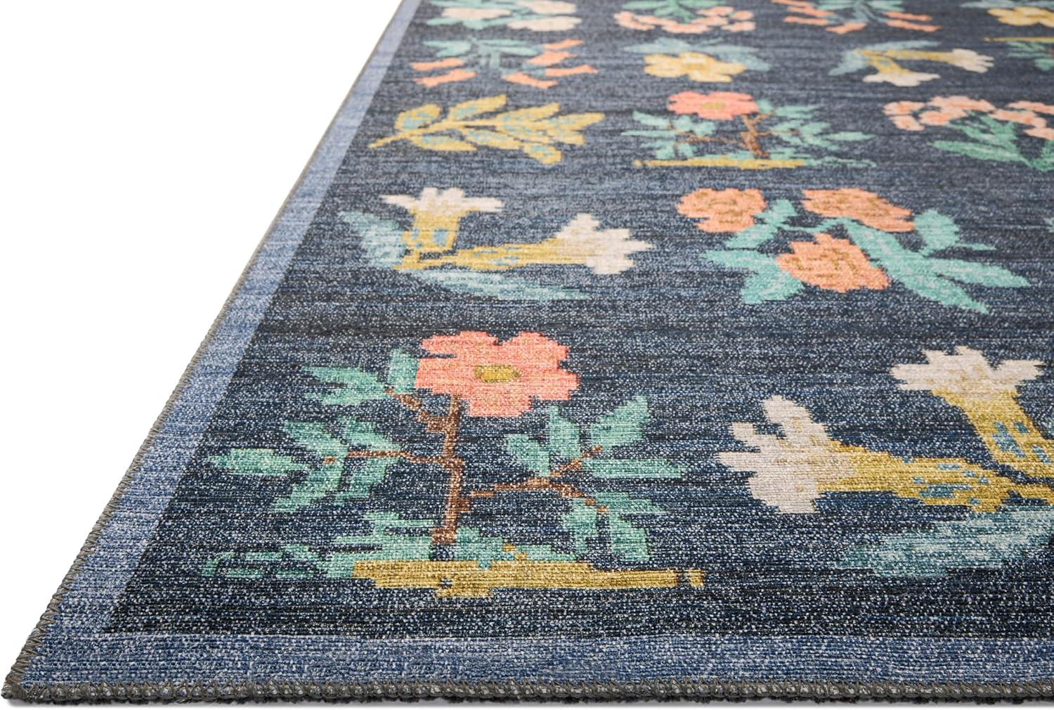 Navy Floral Synthetic 7'-6" x 9'-6" Area Rug