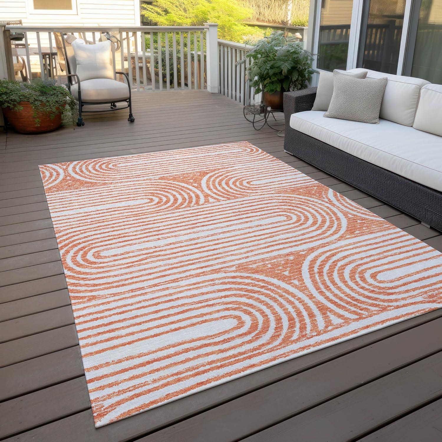 Salmon Abstract 5' x 7' Synthetic Flat Woven Rug