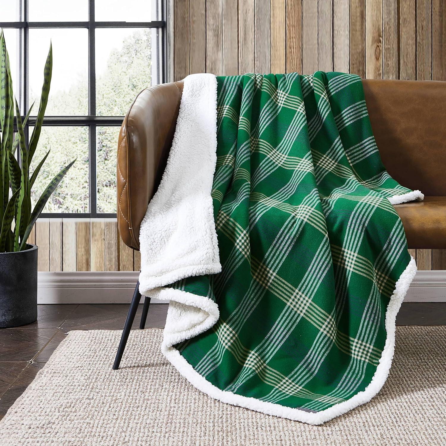 Eddie Bauer Printed Flannel/Sherpa Throw Blankets