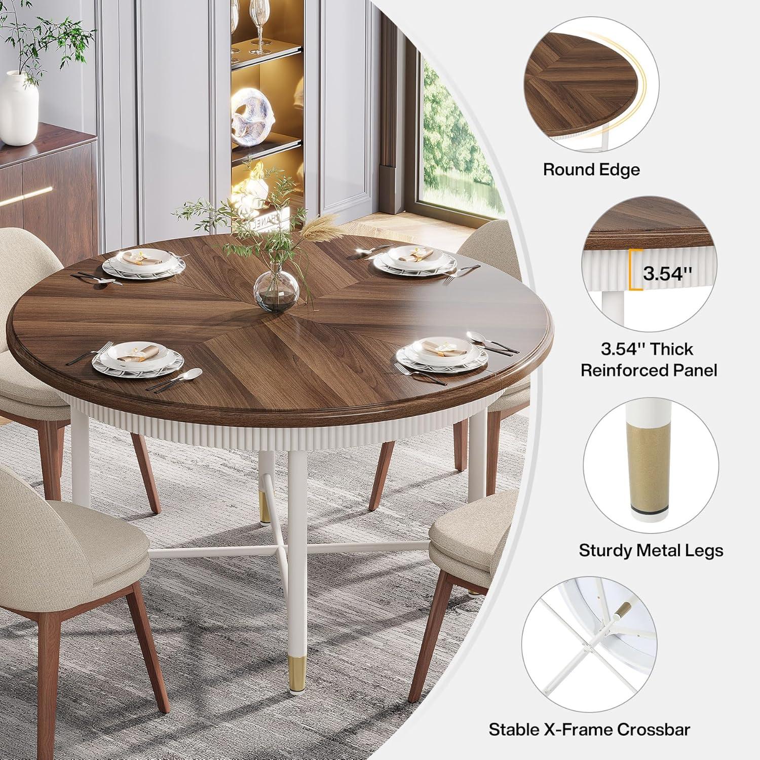 Tribesigns 47 in. Round Dining Table for 4-6, Rustic Kitchen Table Dining Room Table with Metal Frame, Vintage Dinner Table for Dining Room, Kitchen