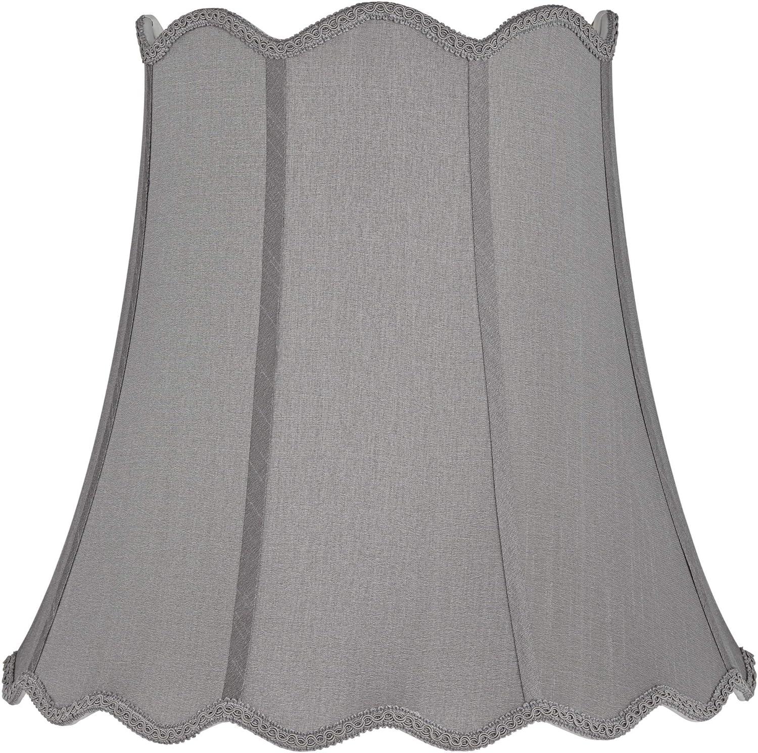 Springcrest Morell Gray Medium Scallop Bell Lamp Shade 10" Top x 16" Bottom x 15" High x 16" Slant (Spider) Replacement with Harp and Finial