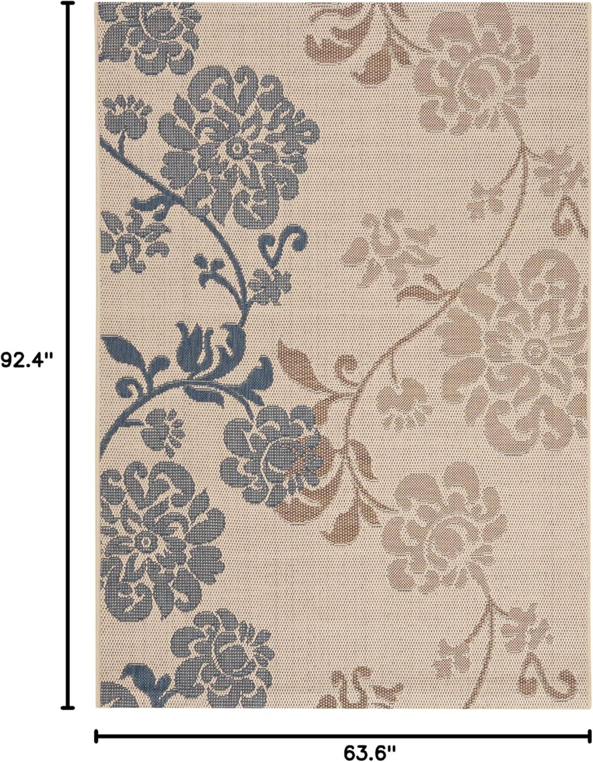 SAFAVIEH Courtyard Cindy Floral Indoor/Outdoor Area Rug, 5'3" x 7'7", Natural Brown/Blue
