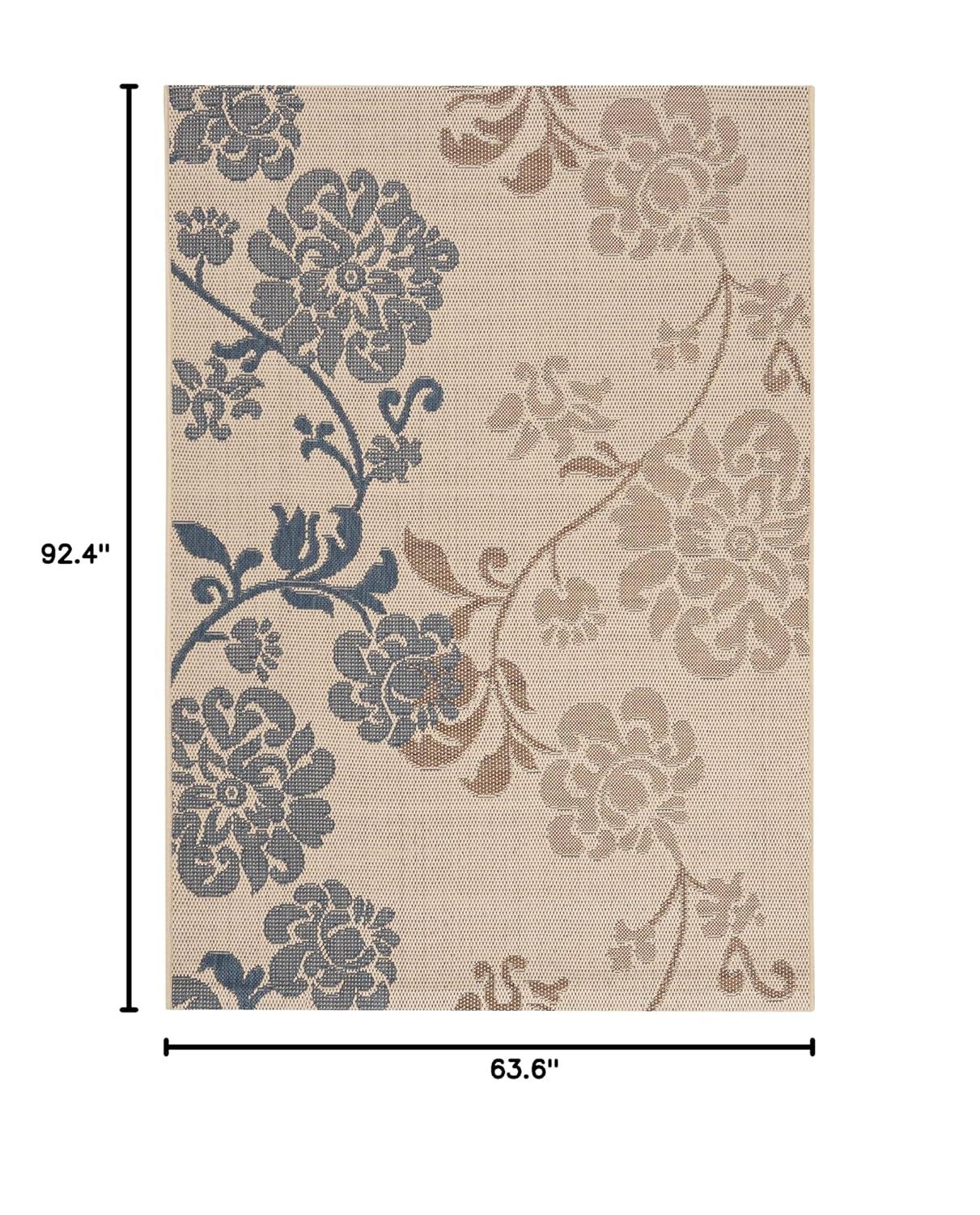 SAFAVIEH Courtyard Cindy Floral Indoor/Outdoor Area Rug, 5'3" x 7'7", Natural Brown/Blue