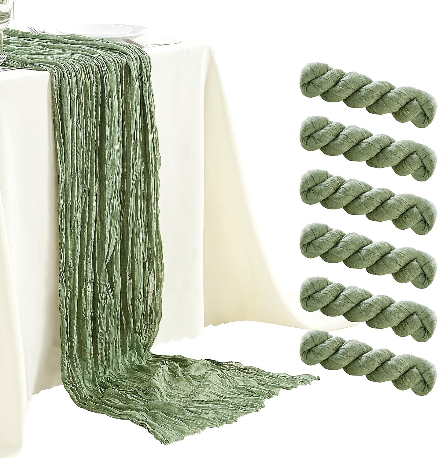 Mint Green Cheesecloth Table Runner 6 Pack 35" Boho Gauze Runner 120 inches Long Tablecloth Runner Rustic Sheer Fabric Bulk for Baby Shower Wedding Bridal Birthday Party Table Decorations