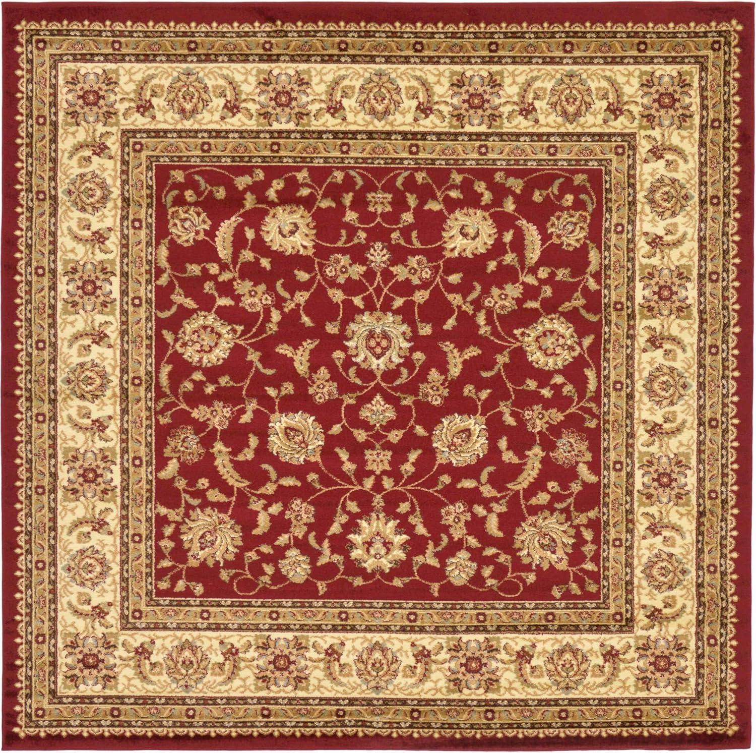 Elegant Red Square Synthetic Floral 8' Indoor Area Rug