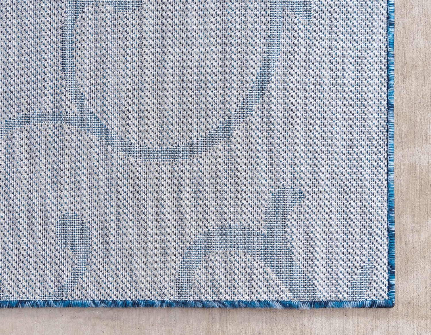 Unique Loom Curl Indoor/Outdoor Botanical Rug Blue/Ivory 2' x 6' 1" Runner Damask Modern Perfect For Patio Deck Garage Entryway