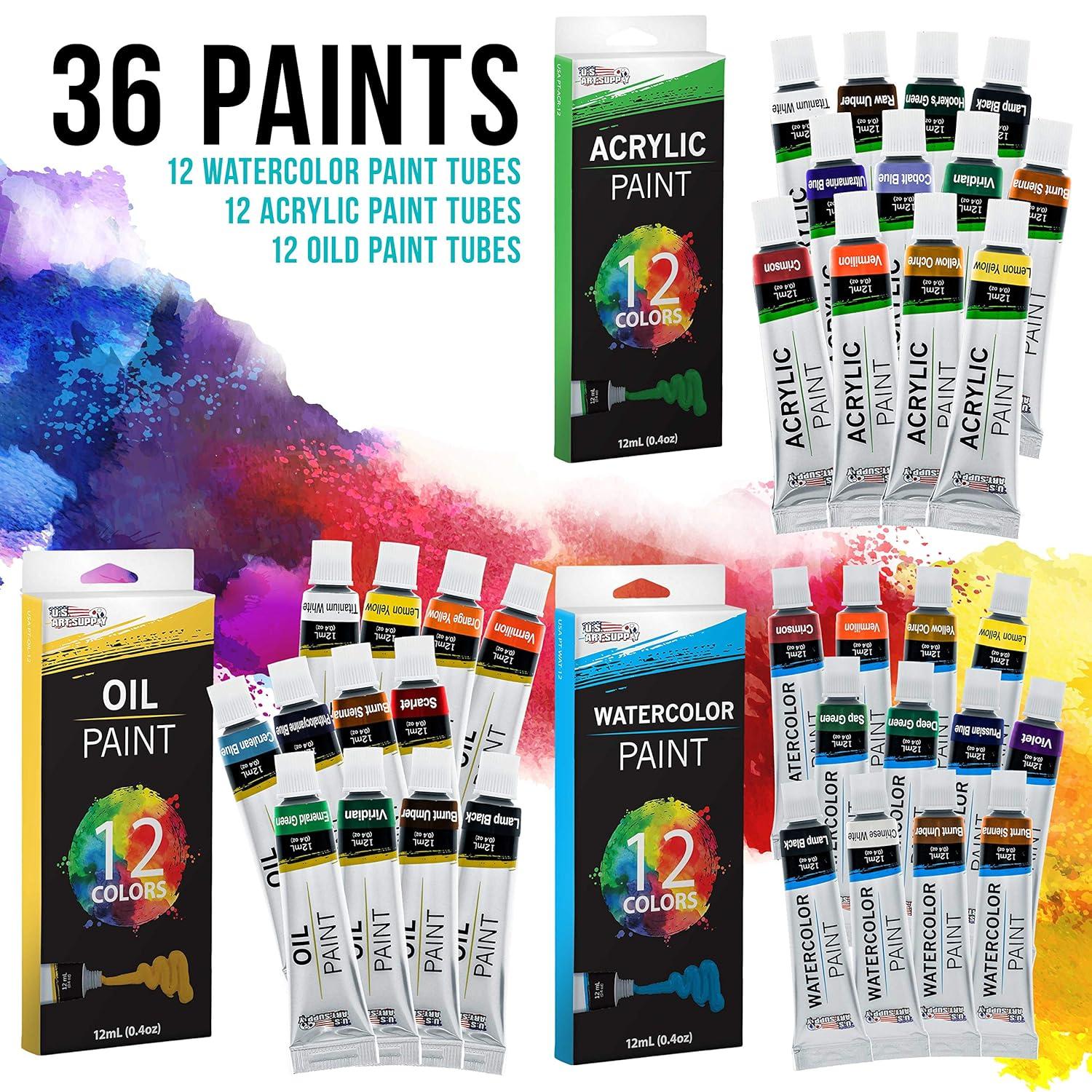 US Art Supply 95 Piece Master Artist Painting Set Oil, Acrylic, Watercolor Paint