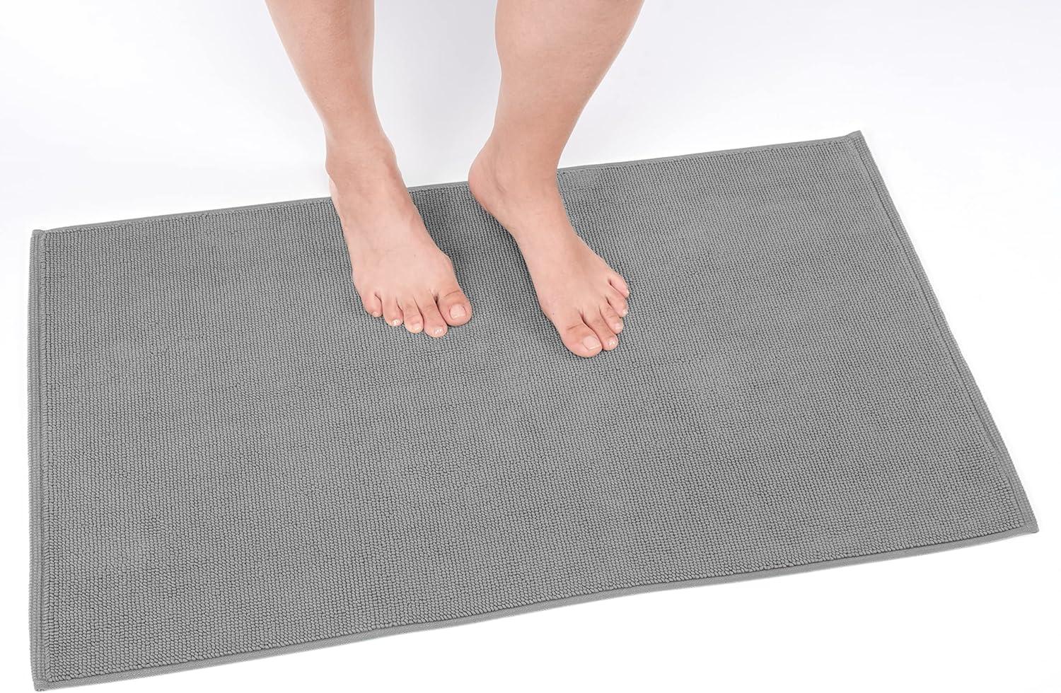 American Soft Linen 100% Cotton Bath Mat Rugs, 20x34 inches Slip Resistant Bottom Base Bath Mats for Bathroom, Rockridge Grey