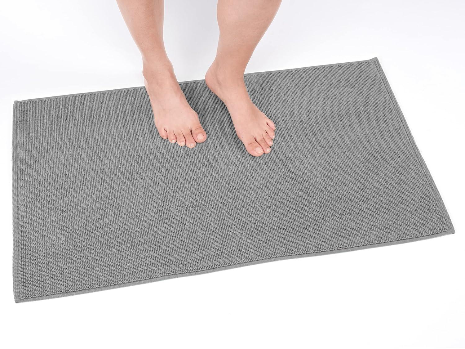 American Soft Linen 100% Cotton Bath Mat Rugs, 20x34 inches Slip Resistant Bottom Base Bath Mats for Bathroom, Rockridge Grey