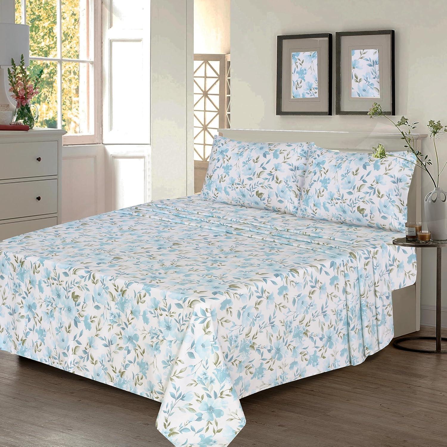 Erica Floral Full Cotton Percale Sheet Set