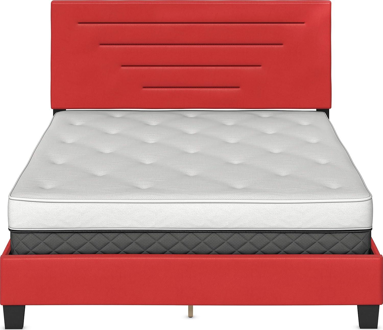 Luxembourg Red Faux Leather Queen Platform Bed with Upholstered Headboard