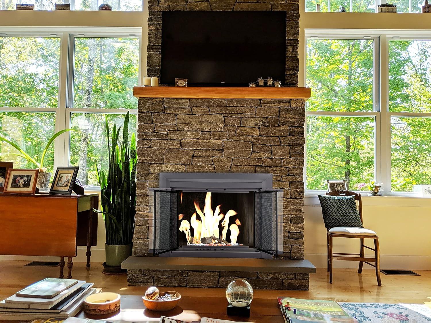 Clairmont Medium Skyline Nickel Glass Fireplace Doors