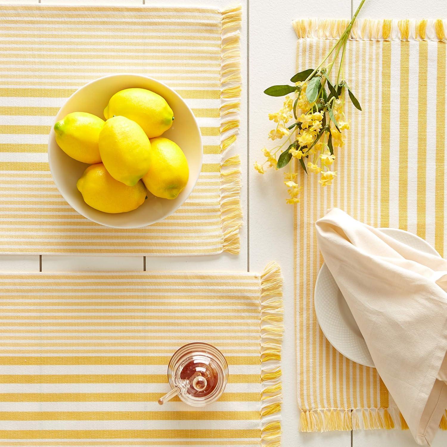 Deep Yellow Stripes With Fringe Placemat (Set of 6)