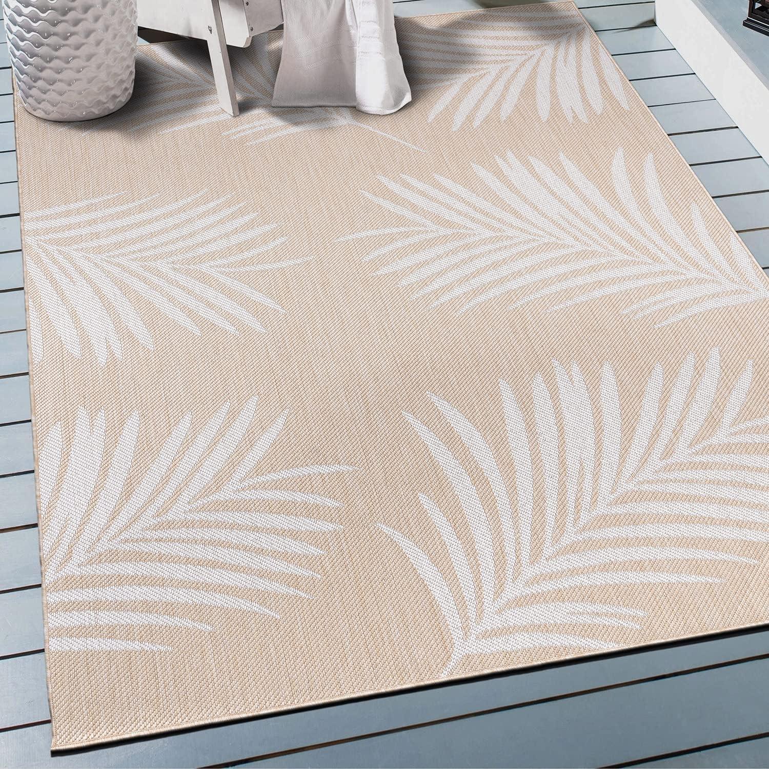 World Rug Gallery Contemporary Palm Leaves Textured Flat Weave Indoor/Outdoor Area Rug