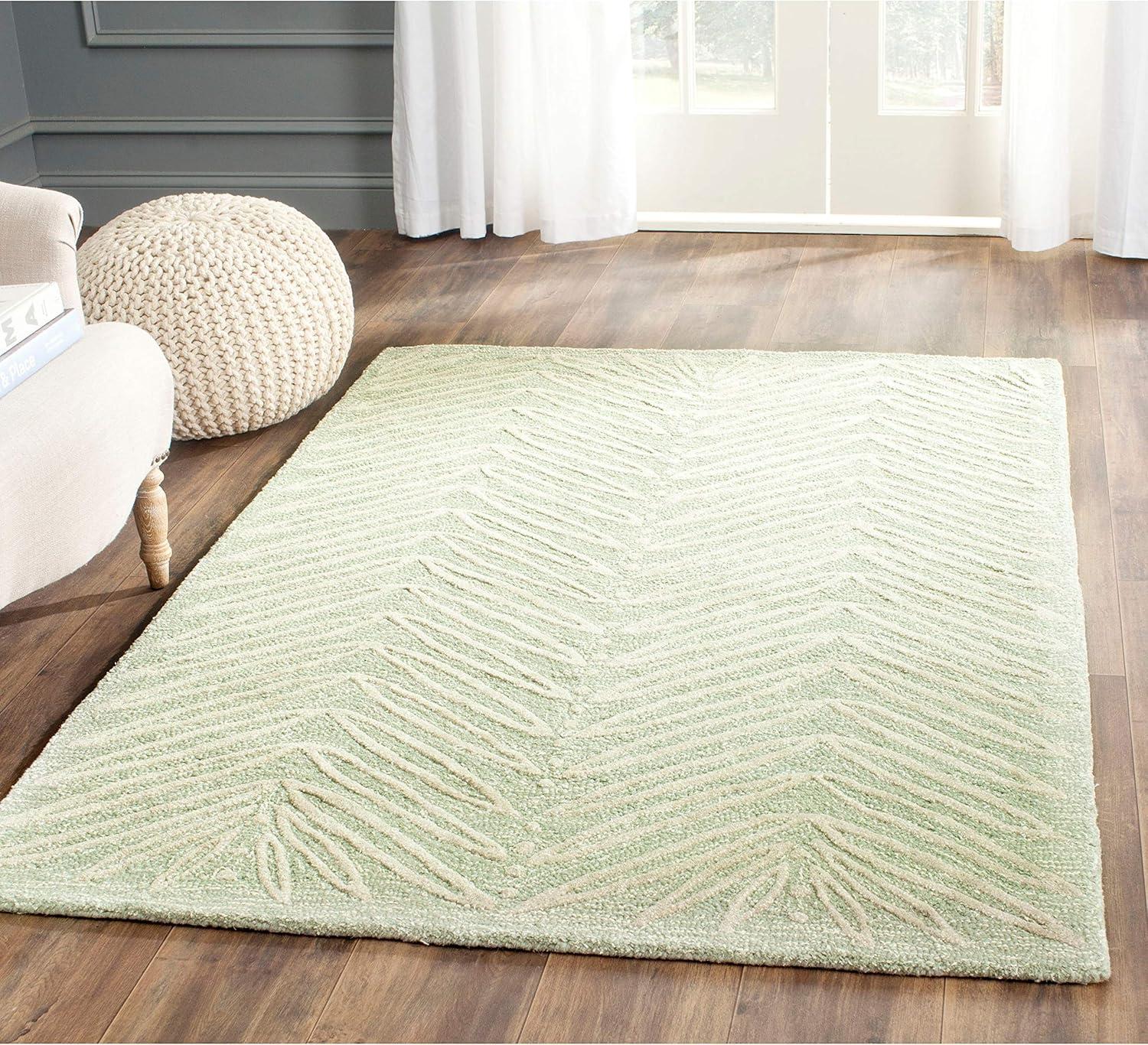 Elegant Chevron Leaves 9' x 12' Milk Pail Green Hand-Tufted Wool & Viscose Rug