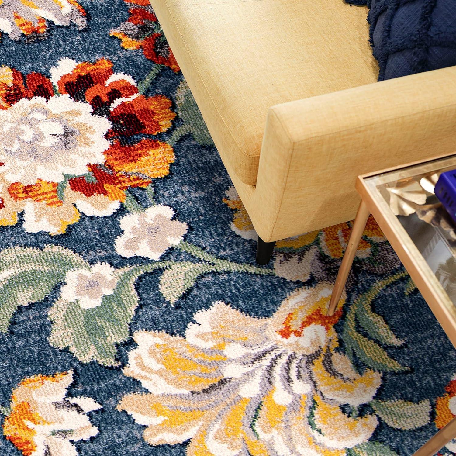 Franklin Blue Floral 6' x 9' Synthetic Area Rug