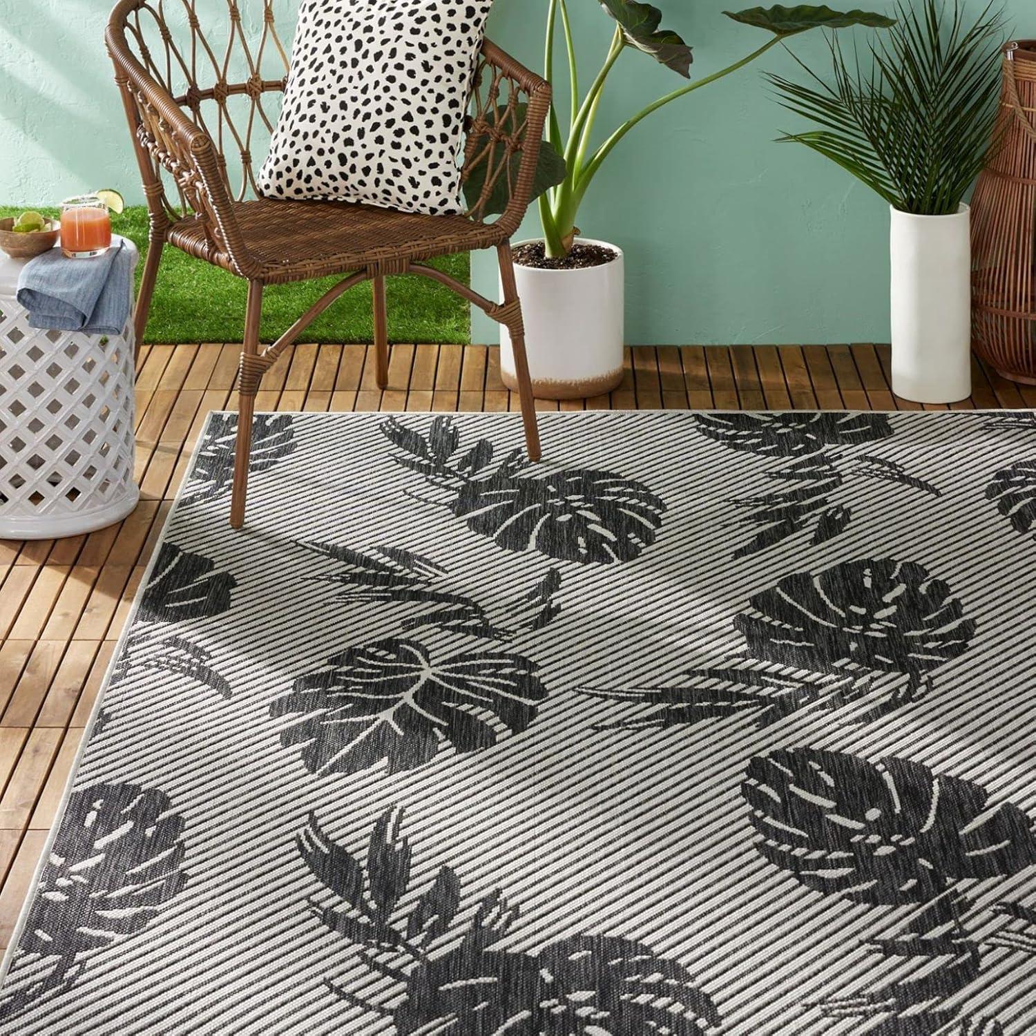 Tommy Bahama Palm Coastal Indoor/Outdoor Area Rug, Charcoal Gray