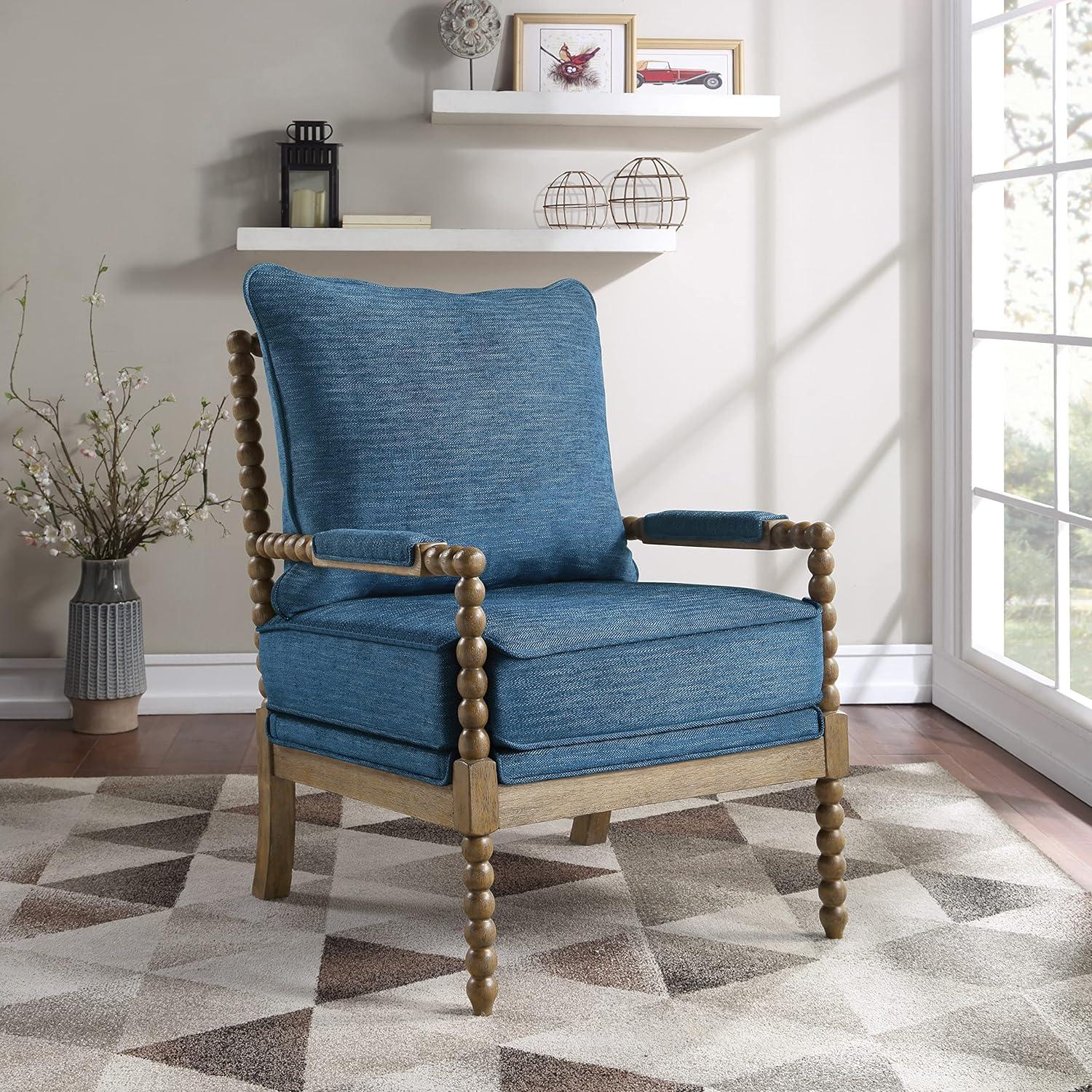 Navy Blue Spindle Accent Chair with Wood Frame