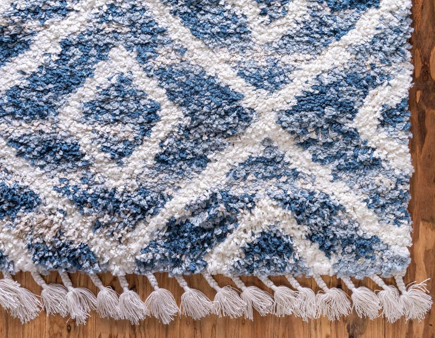 Unique Loom Hygge Shag Collection Area Rug - Diamond (4' 1" x 6' 1" Rectangle Blue/Beige)