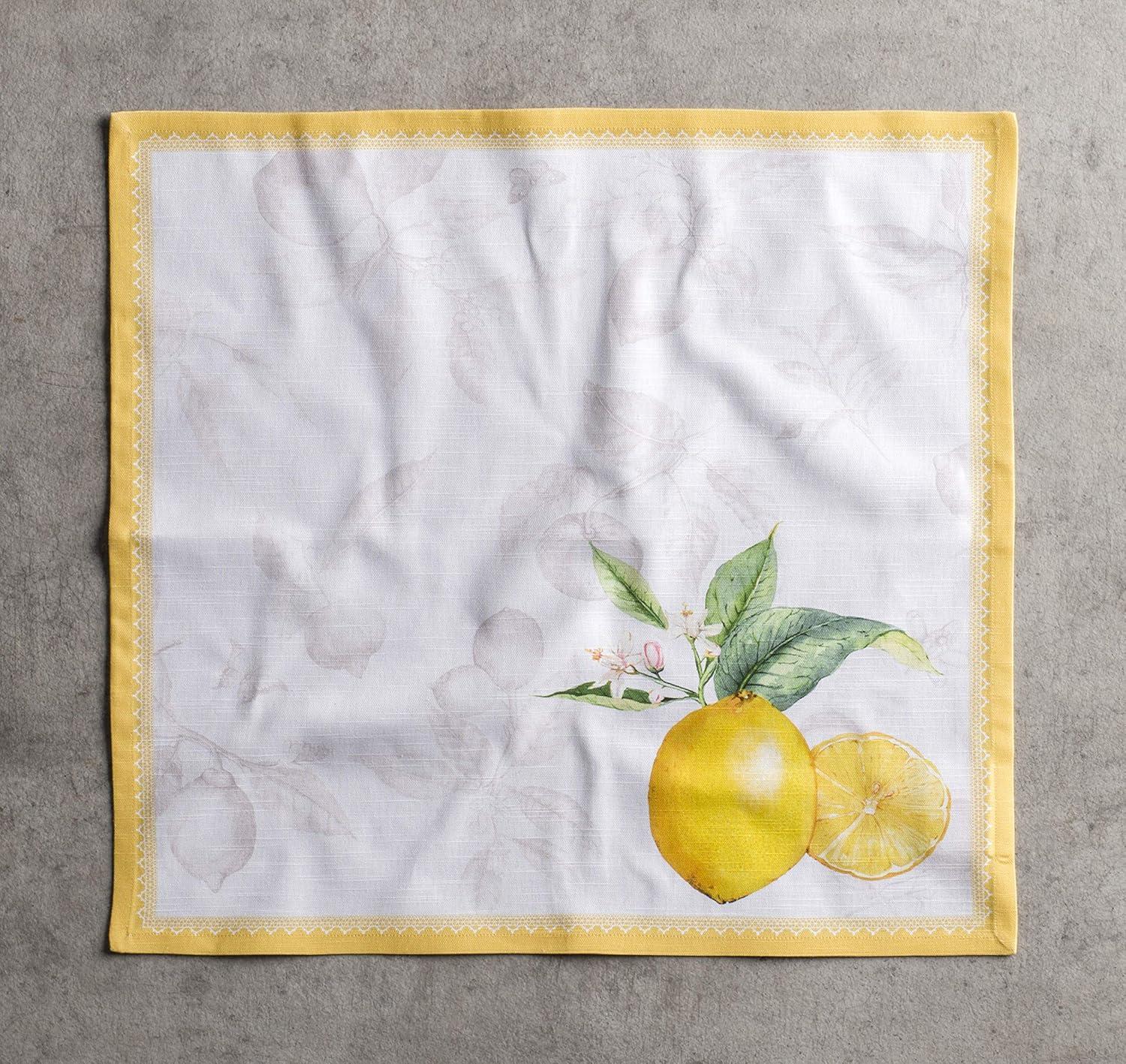 Limoncello Yellow and White Cotton Square Napkin Set