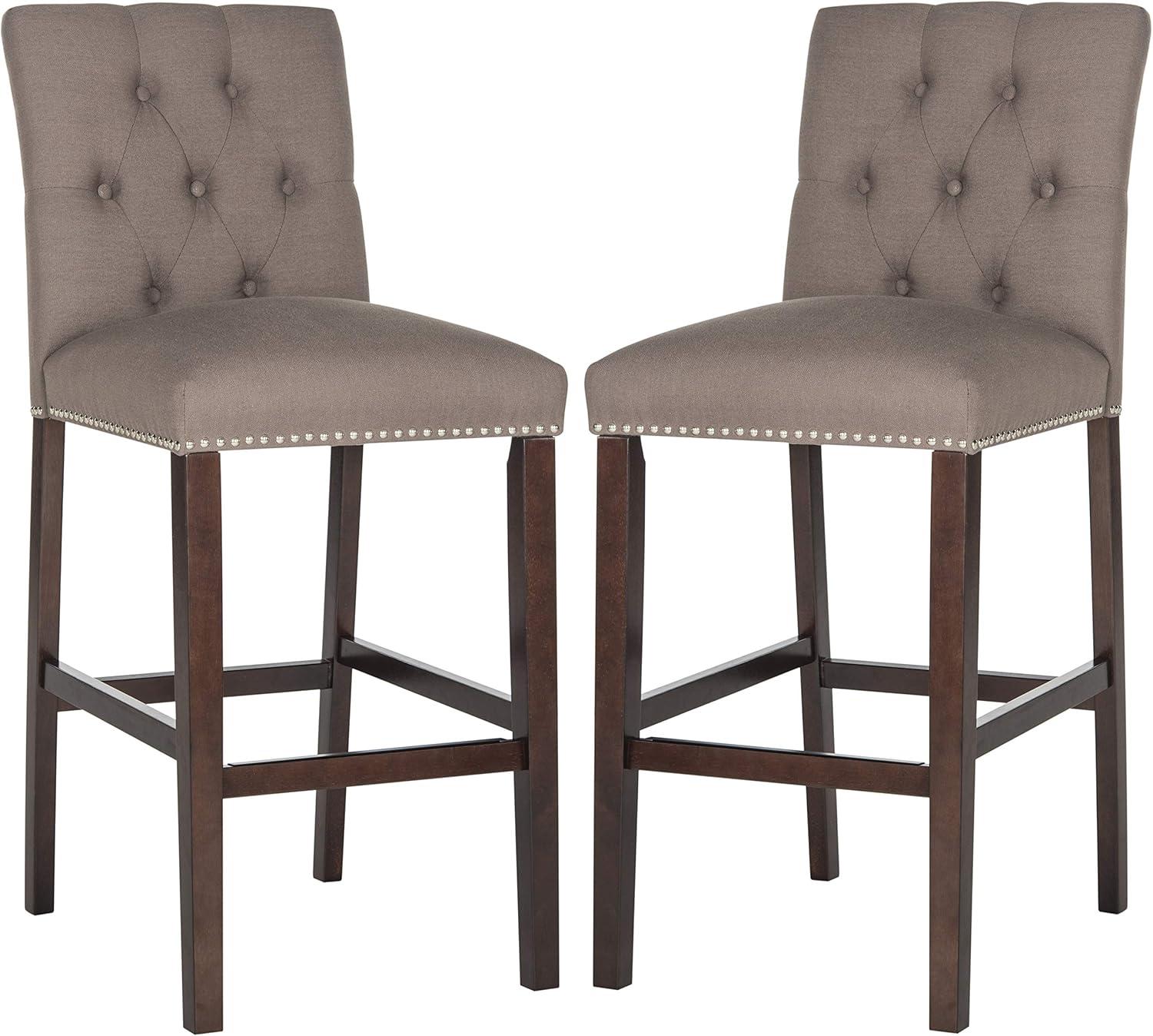 Transitional Espresso and Dark Taupe Bar Stools with Silver Nailheads (Set of 2)