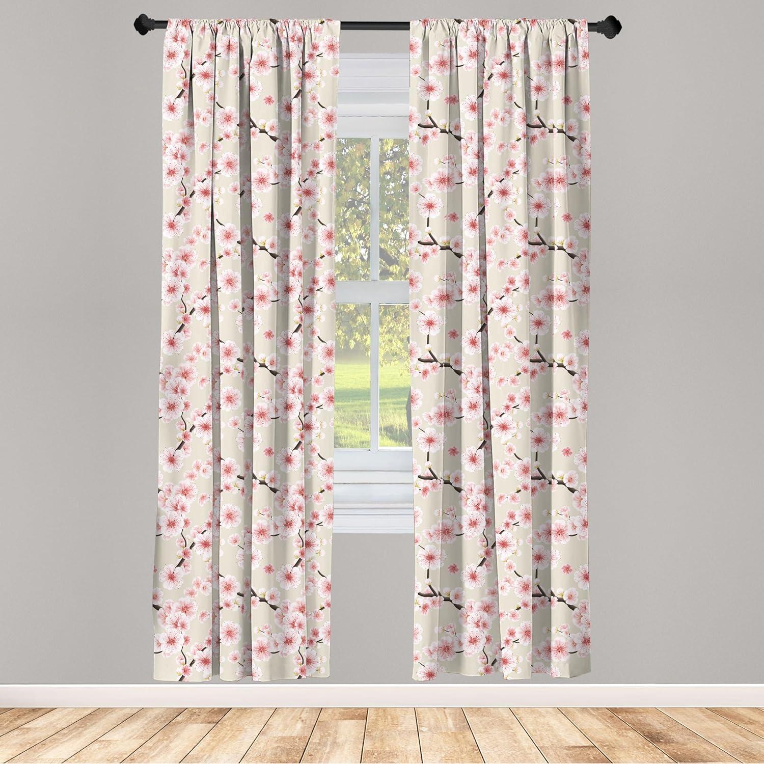 Ambesonne East Curtains, Flowering Cherry Blooms, Pair of 28"x63", Beige Rose