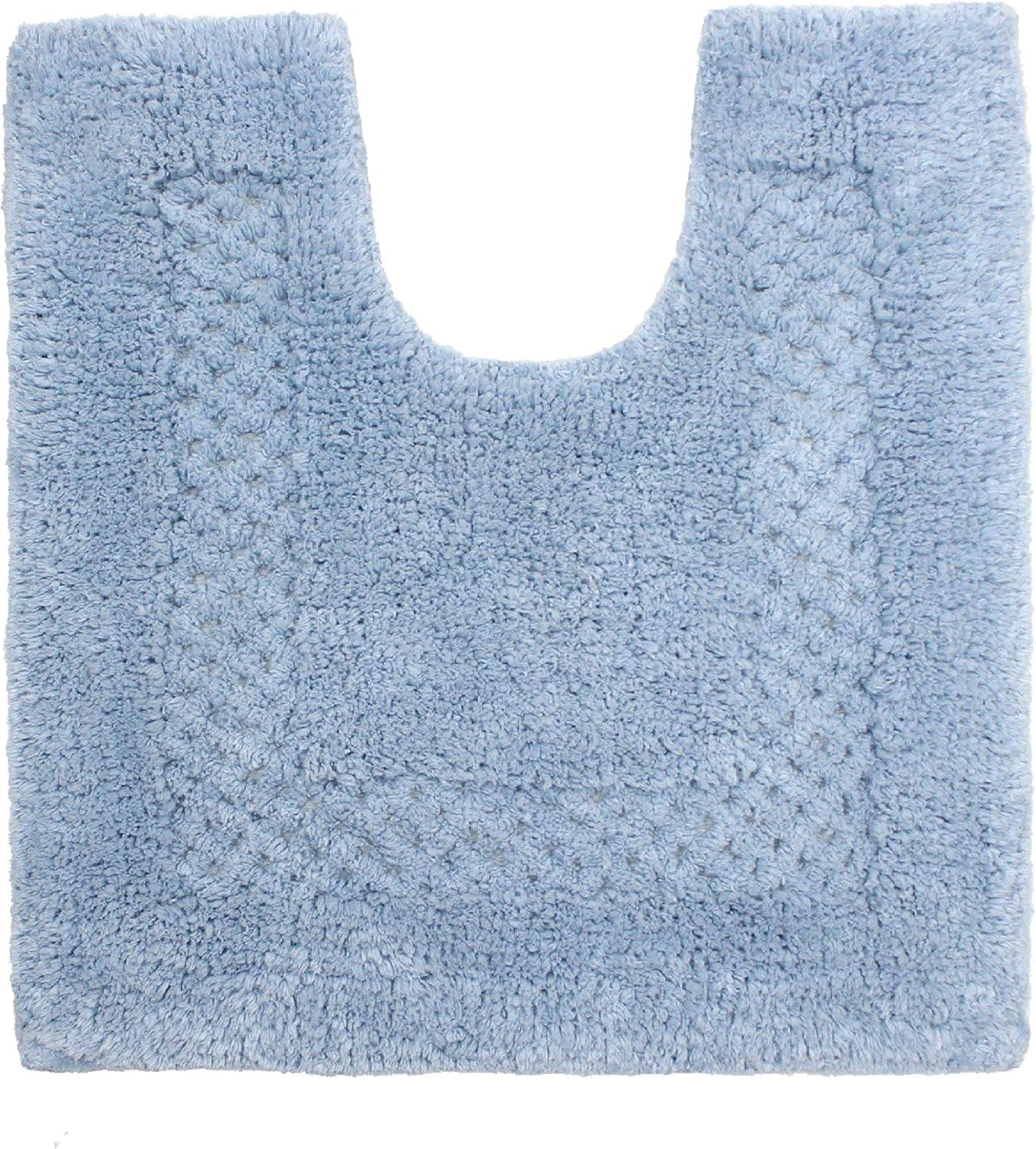 Blue Tufted Cotton Non-Slip Bath Mat Set