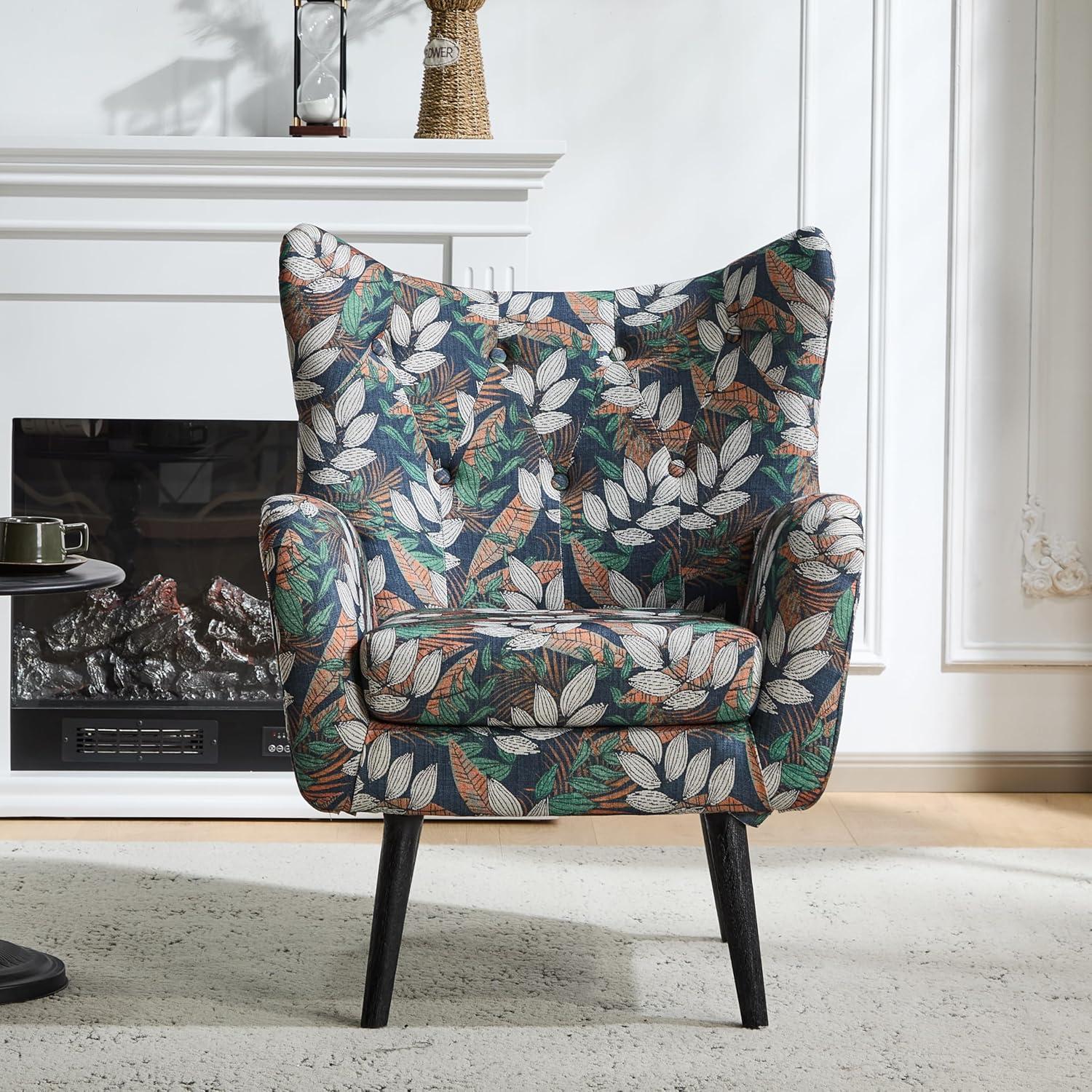 Christopher Knight Home Faschia Mid Century Modern Accent Chair, Fabric Living Room Lounge Chair, Home Office Upholstered Single Sofa, Comfy Reading Chair for Bed Room, Multicolor Floral Print