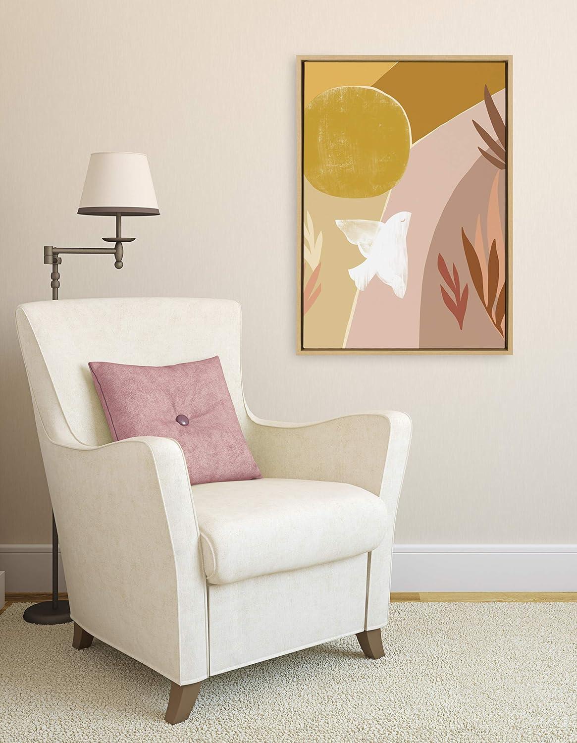 Kate and Laurel Sylvie Sunrise Dove Framed Canvas by Kate Aurelia Holloway, 23x33, Natural