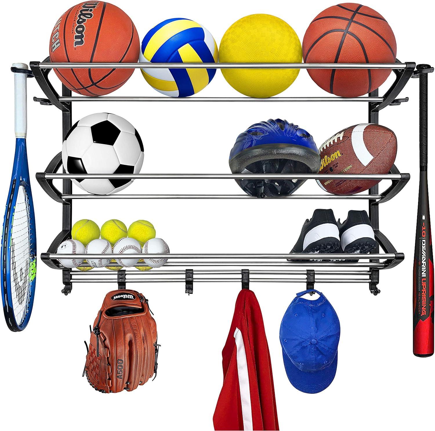 Lynk Garage Sports Equipment Organizer - Wall Mount Ball Rack - Sports Equipment Storage - Ball Storage for Garage - Garage Toy Storage - Easy to Install Sports Storage Organizer for Garage - Black