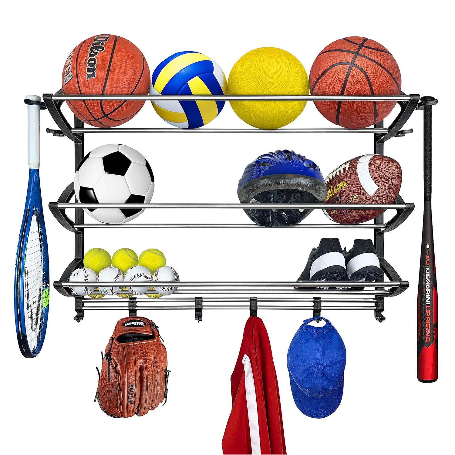 LYNK PROFESSIONAL 149100DS Lynk Garage Sports Equipment Organizer - Wall Mount Ball Rack - Sports Equipment Storage - Ball Storage for Garage - Garage Toy Storage - Easy to Install Sports Storage Organizer for Garage - Black