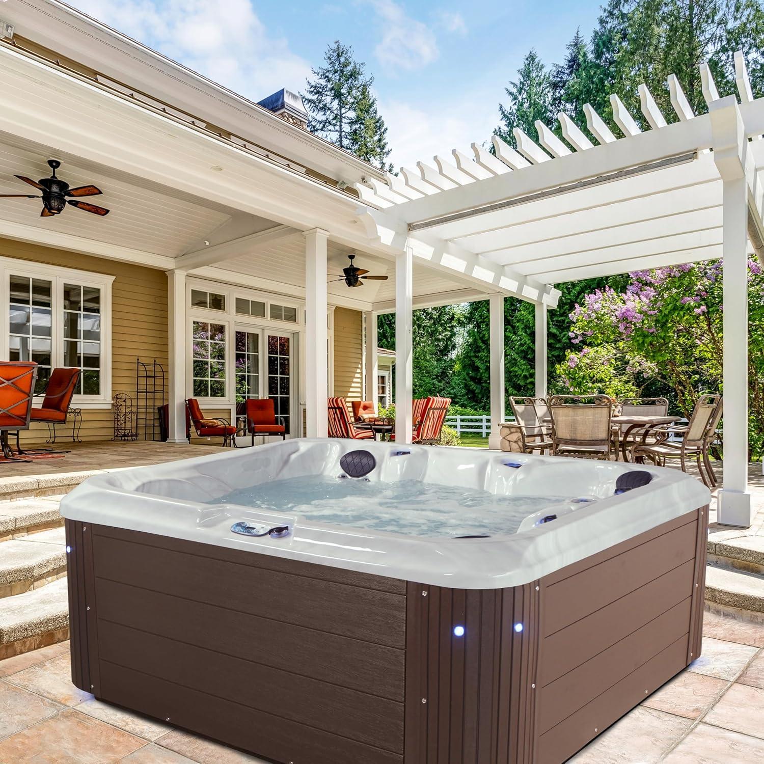 Aqualife® by Strong Spas® Grand Banks™ 5-Person 81-Jet Acrylic Lounger Hot Tub Spa, Stainless Steel Heater and Ozonator, Multi Color LED Lighting, Insulated Cover Included