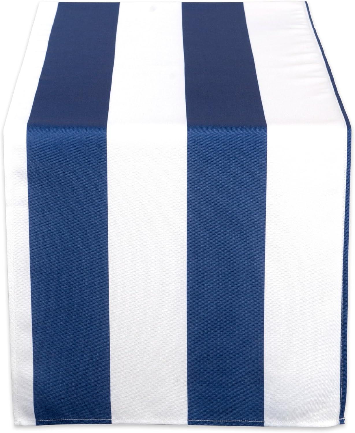 Nautical Blue and White Striped Polyester Table Runner